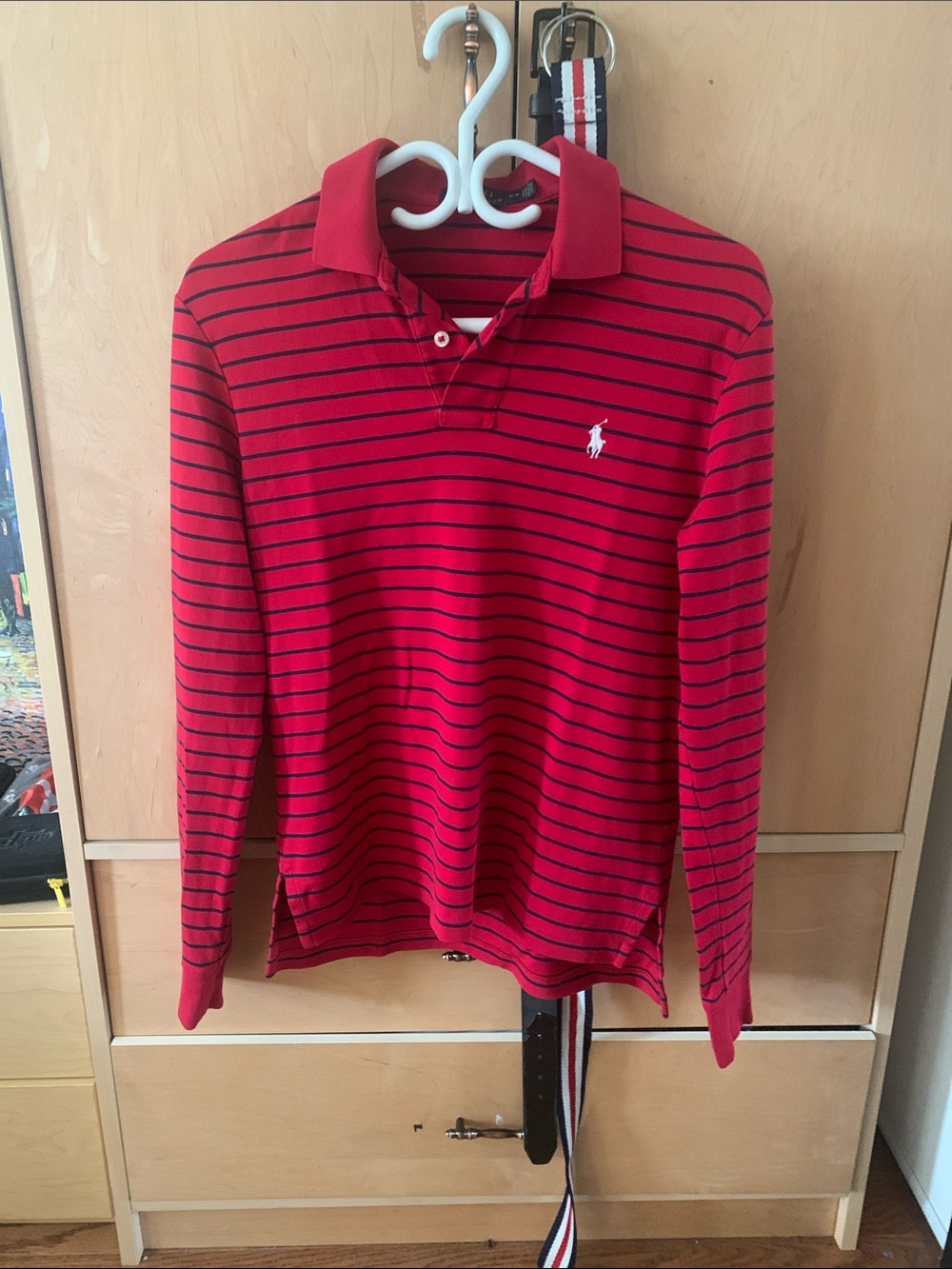 Ralph Lauren Red with Navy Stripes Long Sleeve Polo